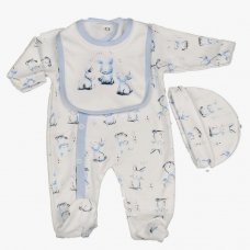WF1960: Baby Boys Bunny 3 Piece Set In a Gift Box (0-6 Months)